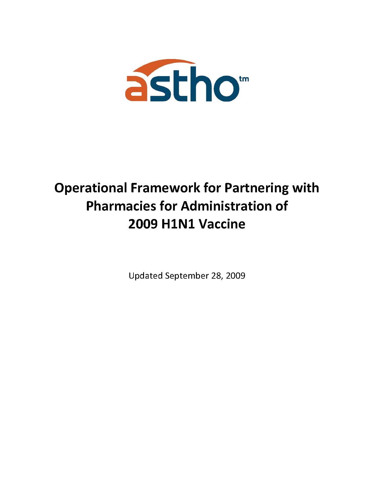 Operational Framework for Partnering with pharmacies for Administration of 2009 H1N1 Vaccine